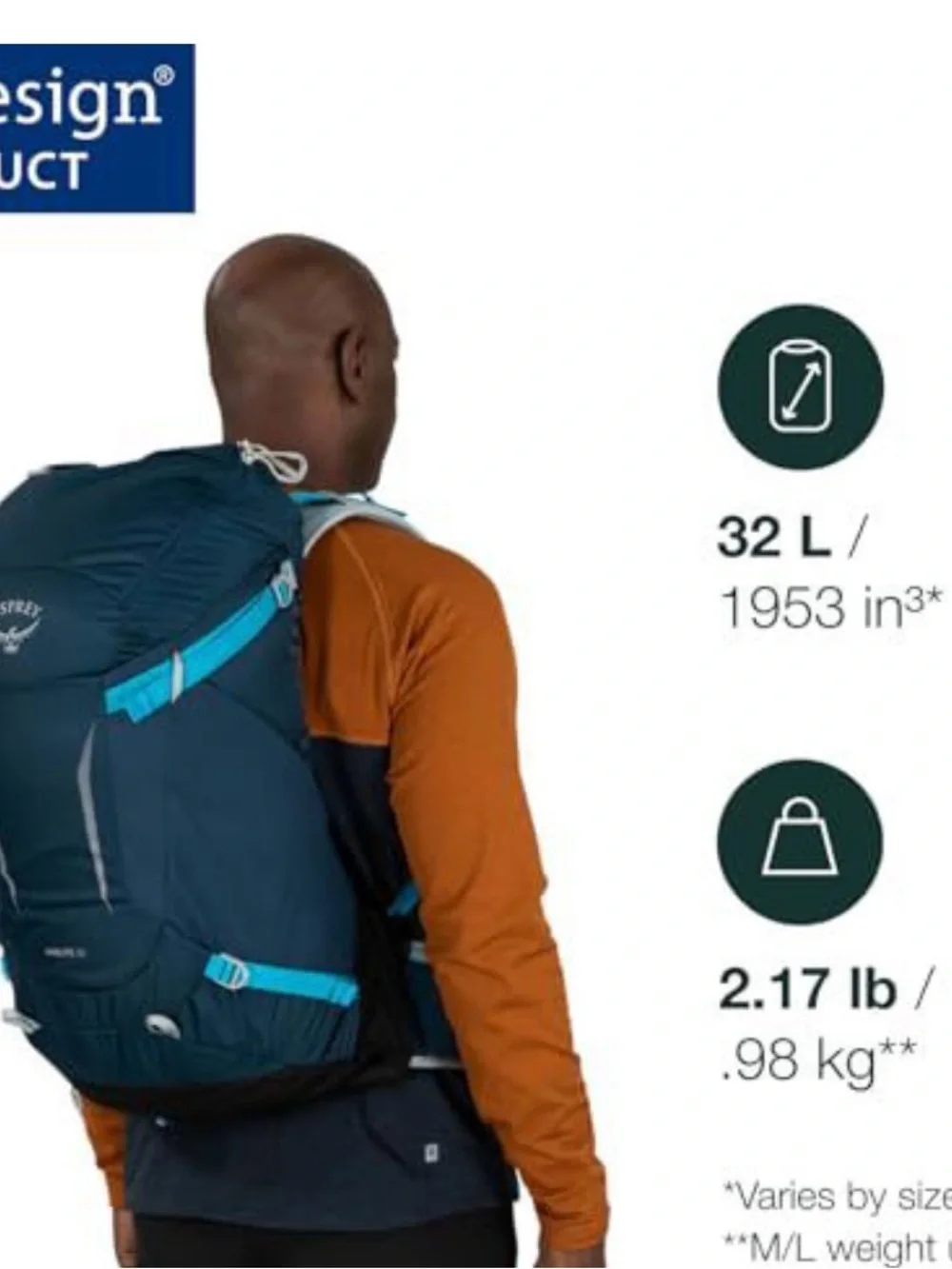 NWT Osprey Hikelite 32L Lightweight Hiking Backpack Travel Daypack atlas blue
